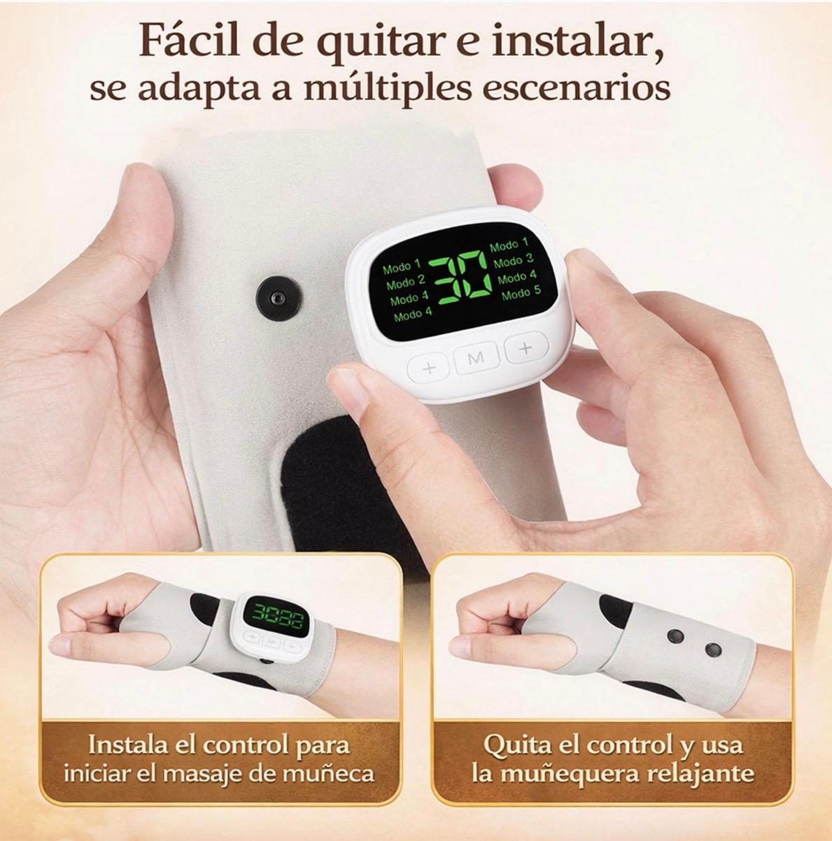 Masajeador de manos portatil electrico con calor, diseño ergonomico con 8 modos y 30 niveles