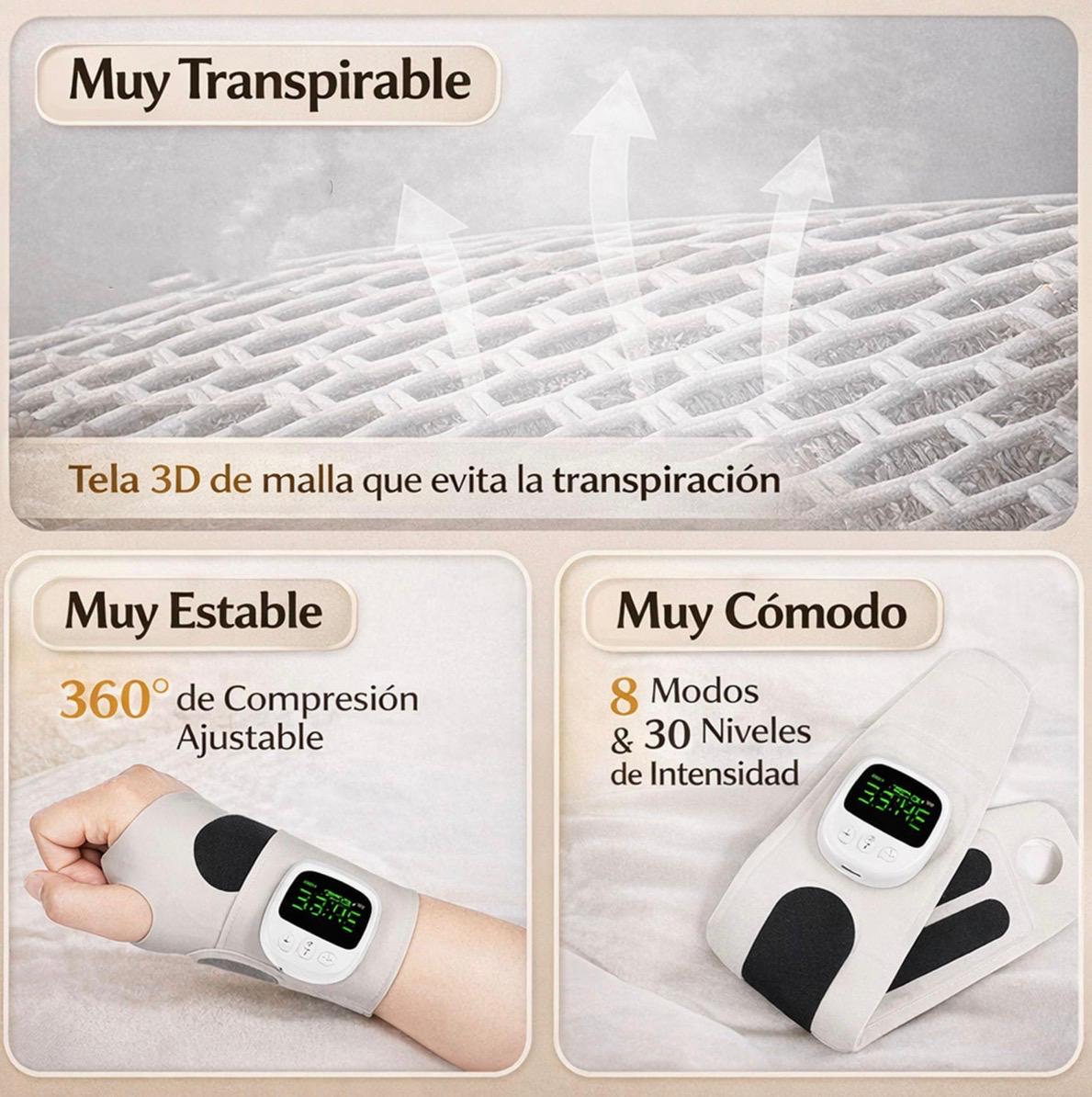 Masajeador de manos portatil electrico con calor, diseño ergonomico con 8 modos y 30 niveles