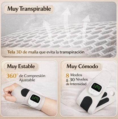 Masajeador de manos portatil electrico con calor, diseño ergonomico con 8 modos y 30 niveles